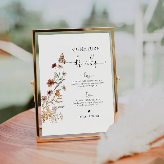 小さなワイルドフラワーの署名ドリンクの看板 台座サイン