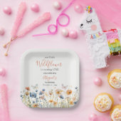 小さなワイルドフラワーの蝶の草原 1歳の誕生日 ペーパープレート (パーティー)