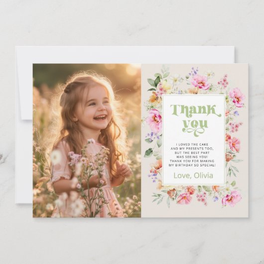 小さなワイルドフラワーの誕生日のパーティー感謝していトあなたを 招待状 (正面)