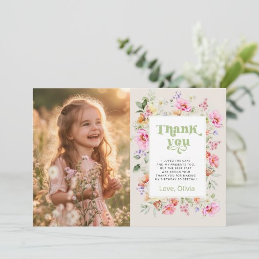 小さなワイルドフラワーの誕生日のパーティー感謝していトあなたを 招待状 (スタンド正面)