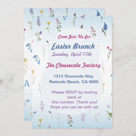 小さなワイルドフラワーイースターE-Vite – カスタマイズ可能な招待客 招待状 (正面/裏面)
