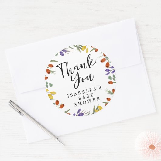 小さなワイルドフラワーオンザウェイベイビー秋シャワー ラウンドシール (封筒)