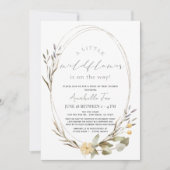 小さなワイルドフラワーオーバルガール車で赤ちゃんシャワー 招待状 (正面)