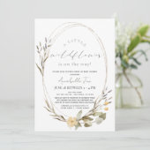 小さなワイルドフラワーオーバルガール車で赤ちゃんシャワー 招待状 (スタンド正面)