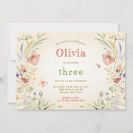 小さなワイルドフラワーガールの誕生日パーティー 招待状