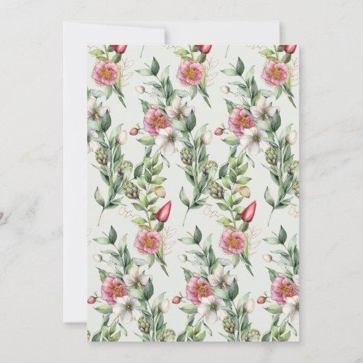 小さなワイルドフラワーグリーンロームバスベビーシャワー 招待状 (裏面)