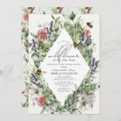 小さなワイルドフラワーグリーンロームバスベビーシャワー 招待状 (正面/裏面)