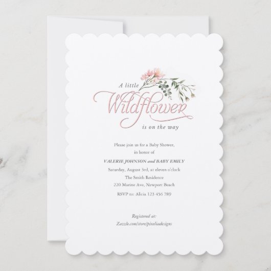 小さなワイルドフラワーシンプルのエレガントピンクのシャワー 招待状 (正面)