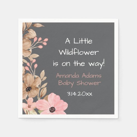 小さなワイルドフラワーピンクの女の子のベビーシャワー スタンダードカクテルナプキン (正面)