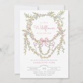 小さなワイルドフラワーピンクの弓の赤ちゃんシャワー 招待状 (正面)