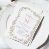 小さなワイルドフラワーピンクの弓フレーム赤ちゃんシャワー 招待状