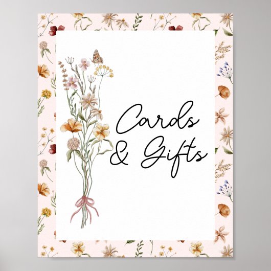 小さなワイルドフラワーピンクの赤ちゃんシャワーカードとギフト ポスター (正面)