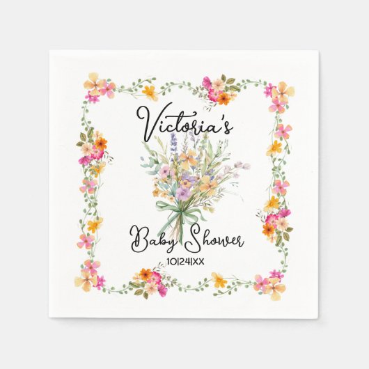 小さなワイルドフラワーブーケ赤ちゃんシャワー スタンダードカクテルナプキン (正面)