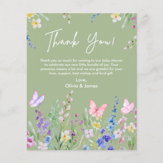 小さなワイルドフラワーベイビーシャワーのサンクスカード  (正面)