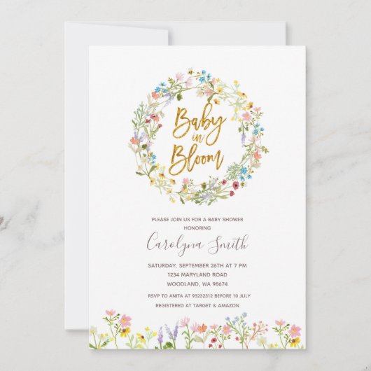 小さなワイルドフラワーベビーの開花ベビーシャワー 招待状 (正面)