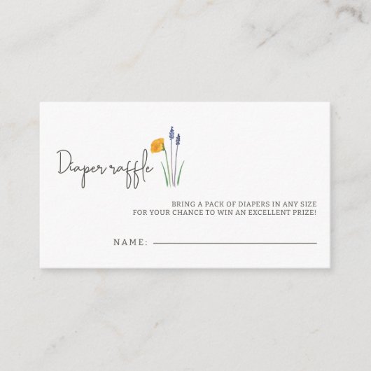 小さなワイルドフラワーベビーシャワーおむつラッフル エンクロージャーカード (正面)