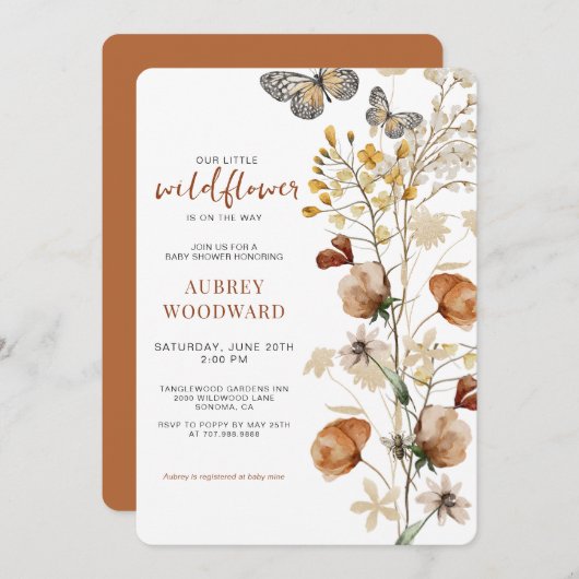 小さなワイルドフラワーベビーシャワー 招待状 (正面/裏面)