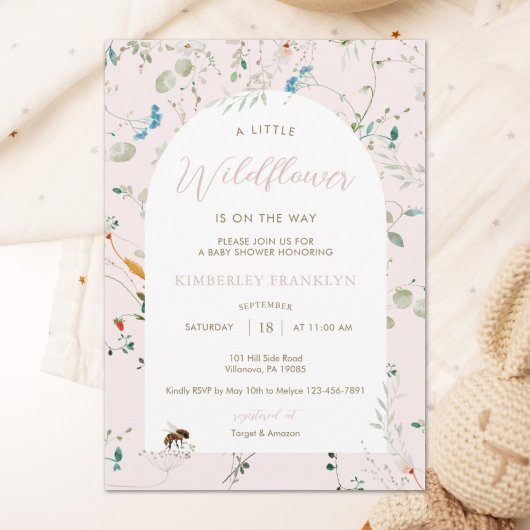 小さなワイルドフラワーベビービーガール赤ちゃんシャワーInvi 招待状