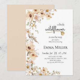 小さなワイルドフラワーベージュナチュラルガールベビーシャワー 招待状
