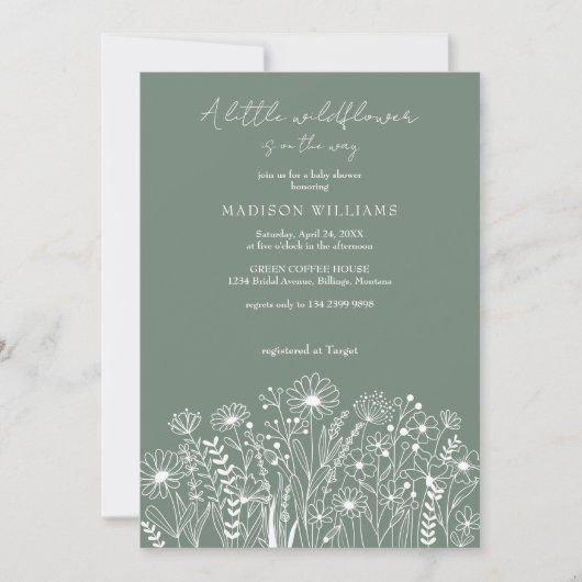 小さなワイルドフラワーボホセージ緑のベビーシャワー 招待状 (正面)
