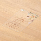 小さなワイルドフラワーボホテラコッタベビーシャワー アクリル招待状 (レイダウン)