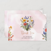 小さなワイルドフラワーボホ自然ガールベビーシャワー サンキューカード (正面/裏面)