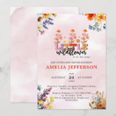 小さなワイルドフラワーボホ自然ガールベビーシャワー 招待状 (正面/裏面)
