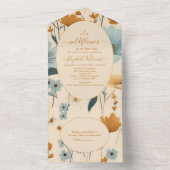 小さなワイルドフラワーボホ自然テーマベビーシャワー オールインワン招待状 (内側)