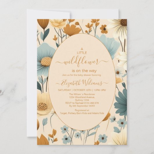 小さなワイルドフラワーボホ自然テーマベビーシャワー 招待状 (正面)