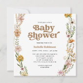 小さなワイルドフラワーボホ自然テーマベビーシャワー 招待状 (正面)