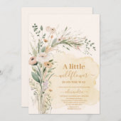 小さなワイルドフラワーボホ自然ベイビーシャワー 招待状 (正面/裏面)
