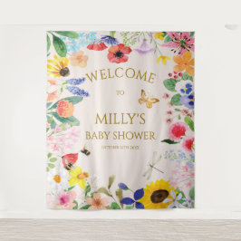 小さなワイルドフラワーママbee赤ちゃんシャワーへようこそ タペストリー