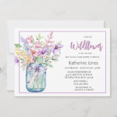 小さなワイルドフラワーメイソンjar女の子の赤ちゃんシャワー 招待状 (正面)