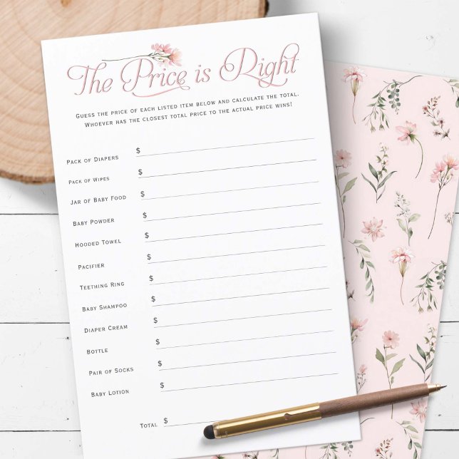 小さなワイルドフラワー価格は右シャワーゲーム (Pink Wildflower, The price is right baby girl shower games)