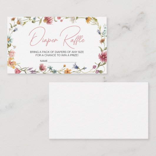 小さなワイルドフラワー赤ちゃんシャワーおむつラッフル エンクロージャーカード (正面/裏面)