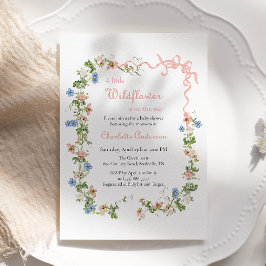 小さなワイルドフラワー ピンクの リボン 赤ちゃん 女の子 ベビーシャワー 招待状