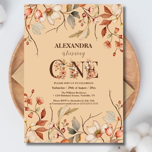 小さなワイルドフラワー　フラワーのガール　ファーストバースデー 招待状