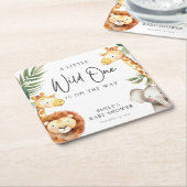 小さなワイルドワンサファリベイビーシャワー スクエアペーパーコースター (アングル)