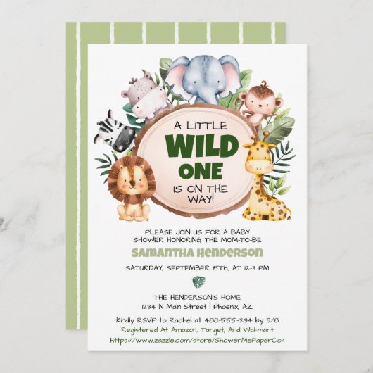 小さなワイルドワンサファリベイビーシャワー 招待状 (正面/裏面)