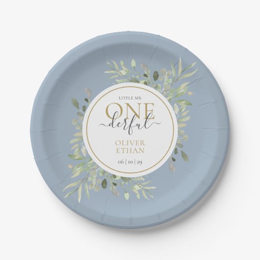 小さなワンダーフルファースト誕生日ボーイブルー ペーパープレート (正面)