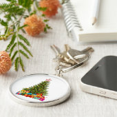 小さなヴィンテージのクリスマスプレゼント　松の木の装飾 キーホルダー (側面)