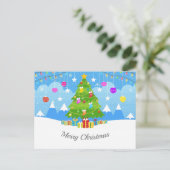 小さなヴィンテージのクリスマスプレゼント 松の木の装飾 ポストカード (スタンド正面)
