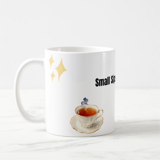 小さな一口。大きな幸せ。可愛いタイポグラフィのコーヒー コーヒーマグカップ (左)