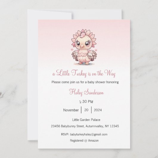 小さな七面鳥が招待状感謝してい、 招待状 (正面)