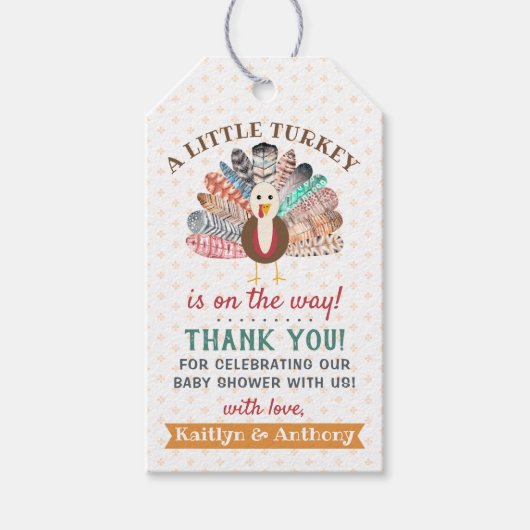 小さな七面鳥が行く途中だ！感謝祭の赤ちゃんシャワー ギフトタグ (正面)