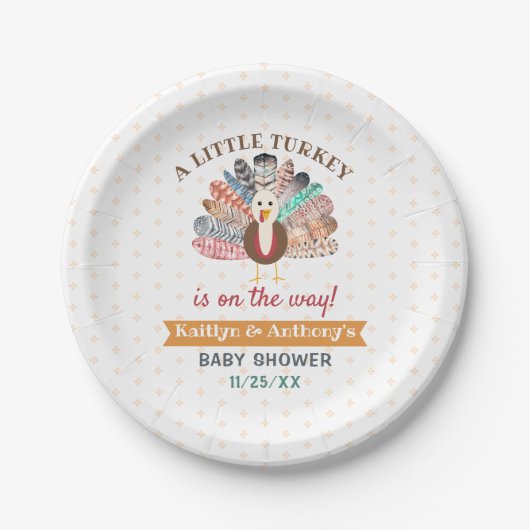 小さな七面鳥が行く途中だ！感謝祭の赤ちゃんシャワー ペーパープレート (正面)