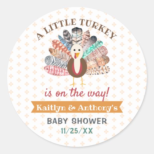 小さな七面鳥が行く途中だ!感謝祭の赤ちゃんシャワー ラウンドシール (正面)