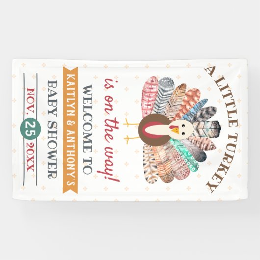 小さな七面鳥が行く途中だ！感謝祭の赤ちゃんシャワー 横断幕 (横)