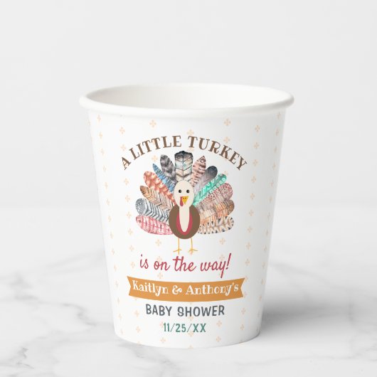 小さな七面鳥が行く途中だ！感謝祭の赤ちゃんシャワー 紙コップ (正面)