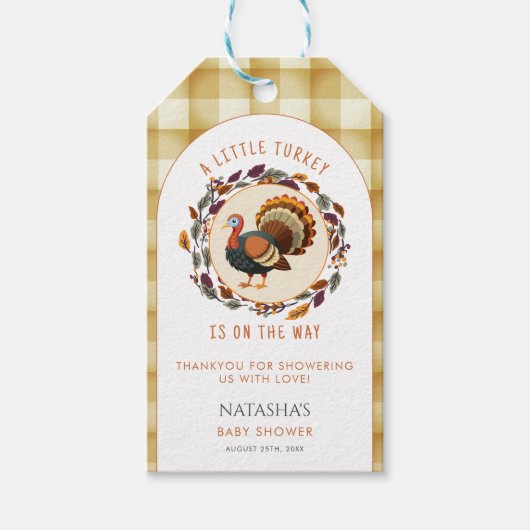 小さな七面鳥の感謝祭秋赤ちゃんシャワー ギフトタグ (正面)